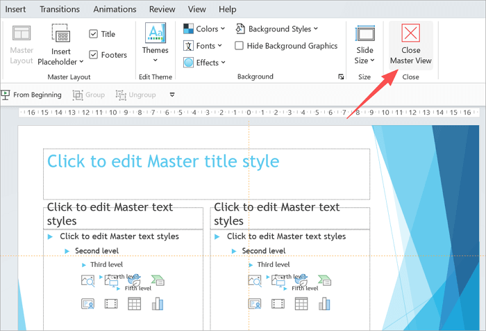 close master view in ppt