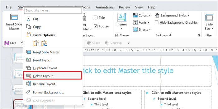 delete layout in ppt