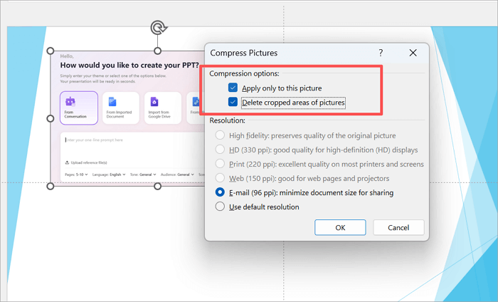 select compress option