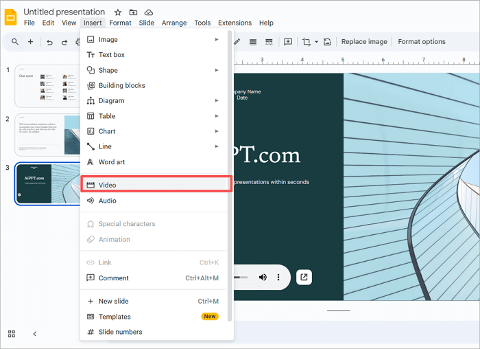 add youtube audio to google slides