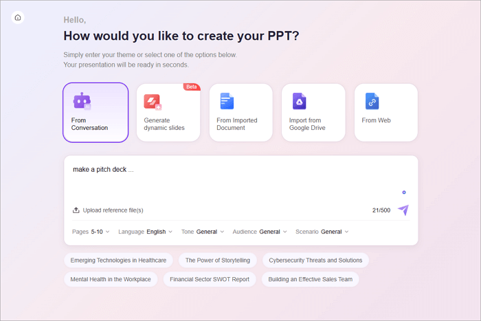 input for pitch deck