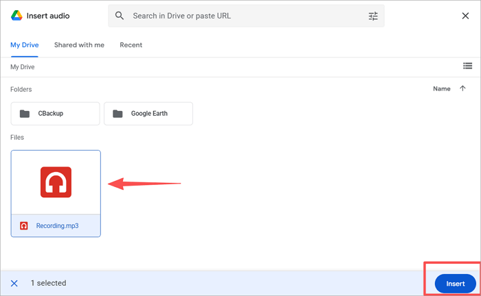 insert audio recording to google slides