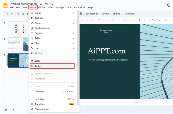 insert audio to google slides