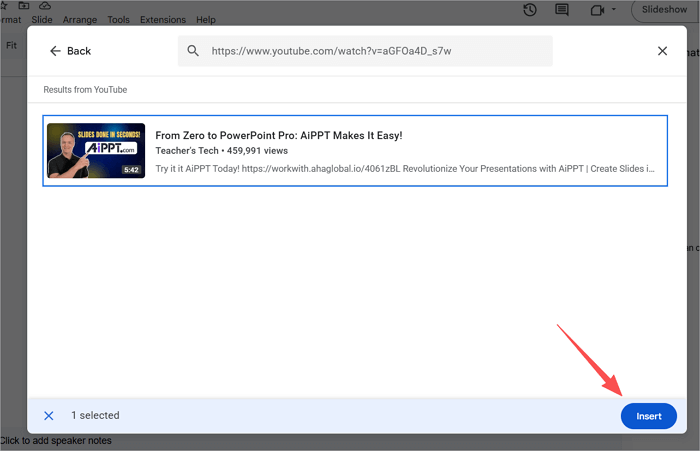 insert youtube audio to google slides