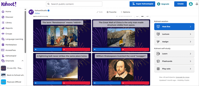 kahoot interactive presentation websites
