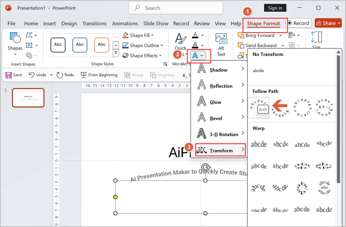 add arch text effect in ppt