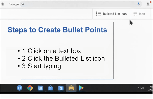 add bullet points in chromebook