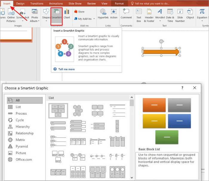 add infographic slideshow with smartart