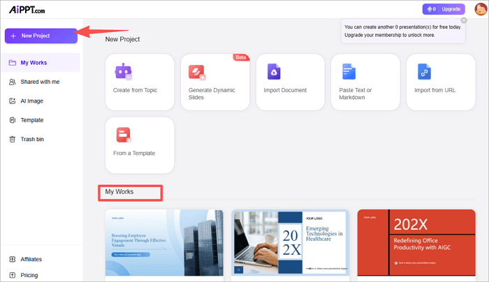 add new project in aippt