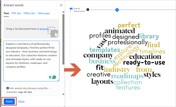 apply and get wordcloud
