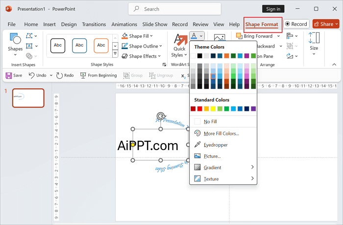 change color of curve text