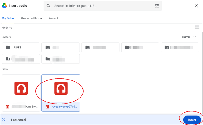 choose audio files from google drive