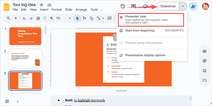choose presenter view