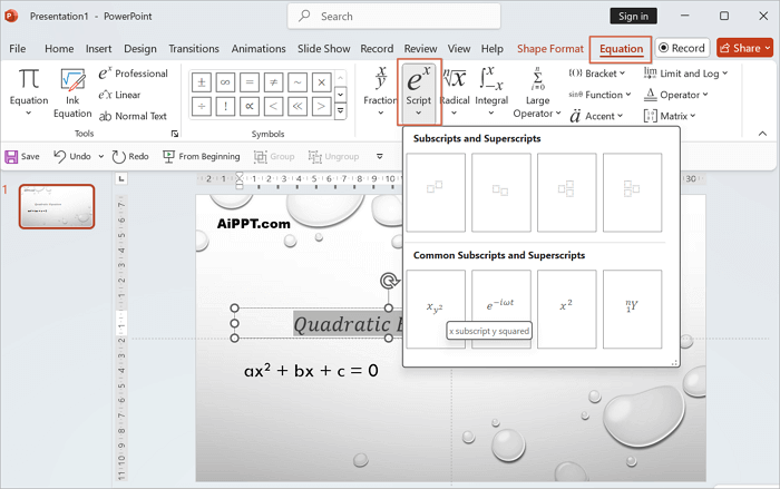 choose script in equation