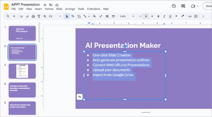 choose text to add bulletpoint