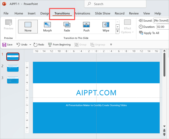 choose transition section in ppt