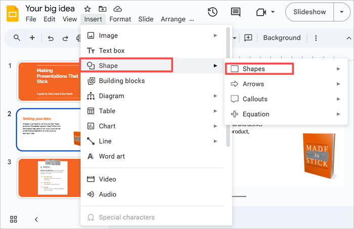 draw on google slides with shape