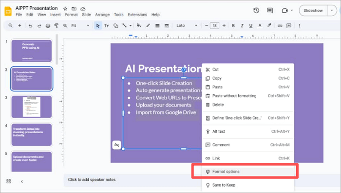 format options in google slides