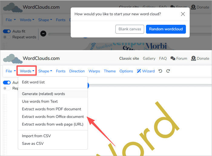 generate wordcloud from blank canvas