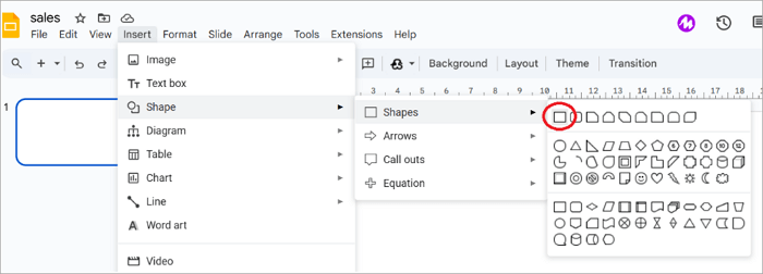 insert a shape into google slides