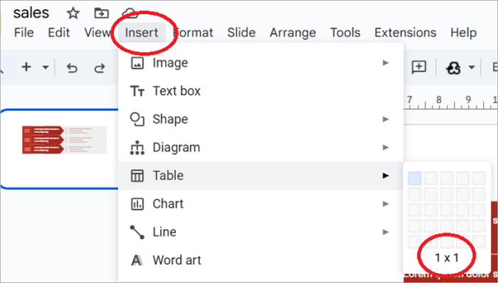 insert a table into google slides