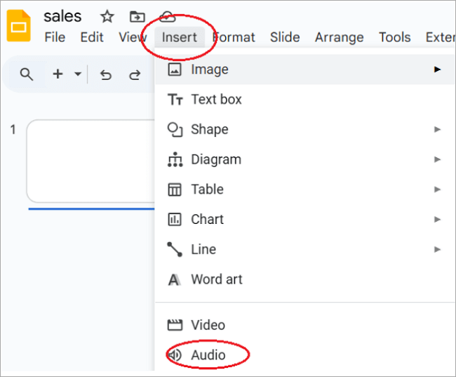 insert audio file to google slides