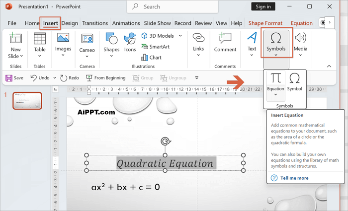 insert equation in ppt