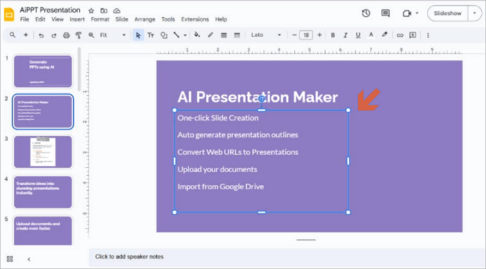 insert textbox into google slides