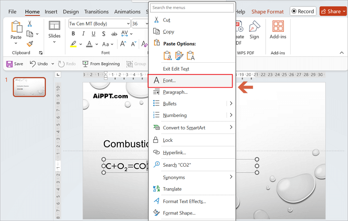 make subscript in powerpoint