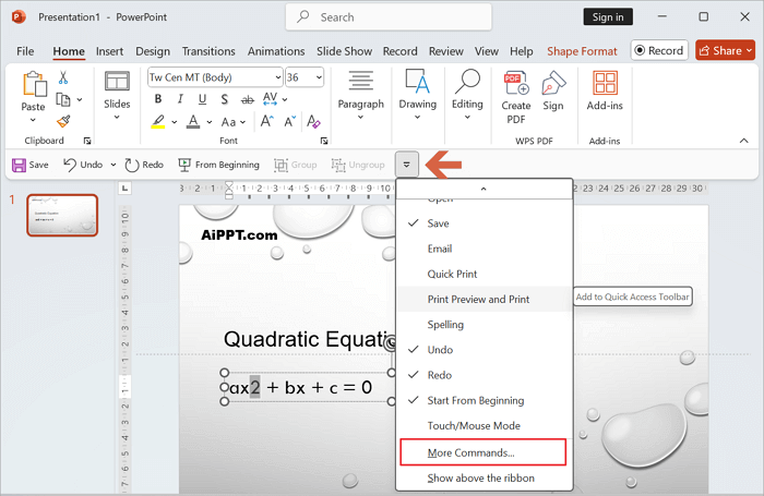 more command in quick access toolbar