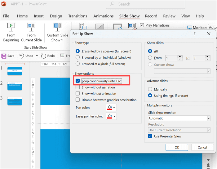 powerpoint continuous loop