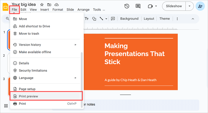 print view in google slides