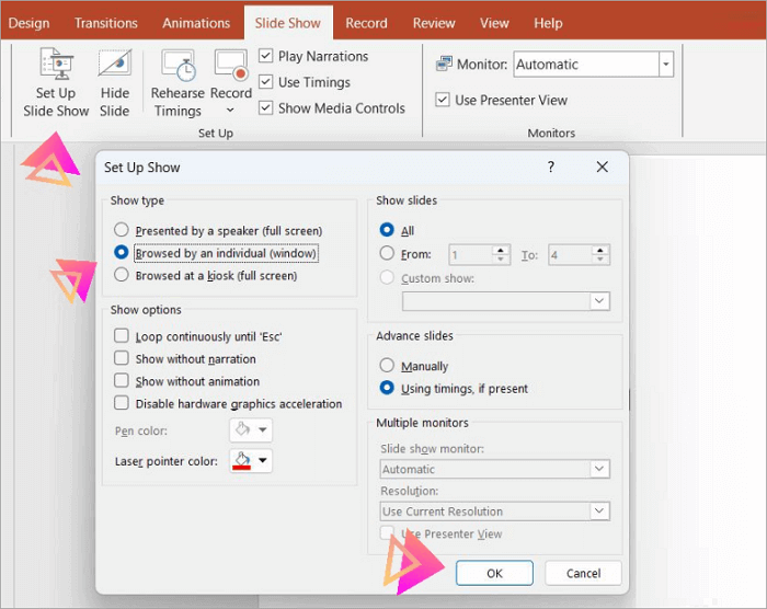 set up show for viewing notes