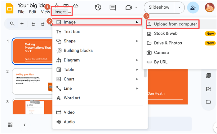 upload drawings to google slides