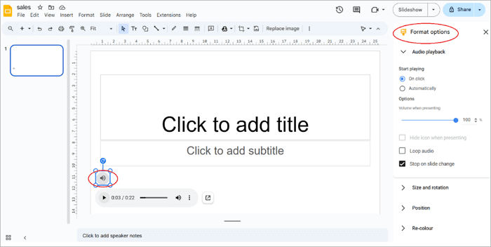 use format options to edit auio