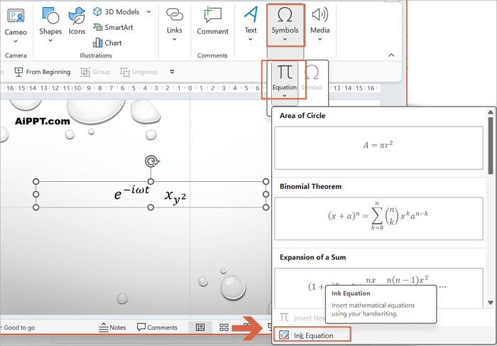 use ink equation in ppt