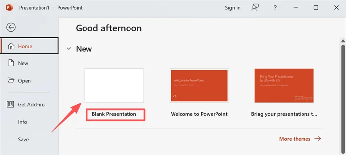 add blank presentation in ppt