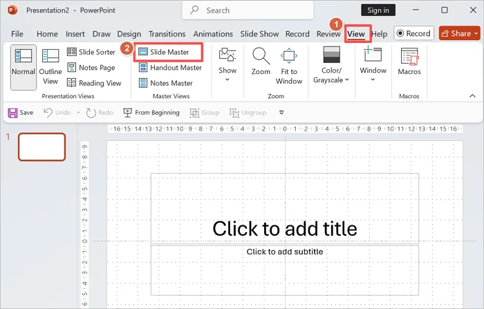 open slide master view
