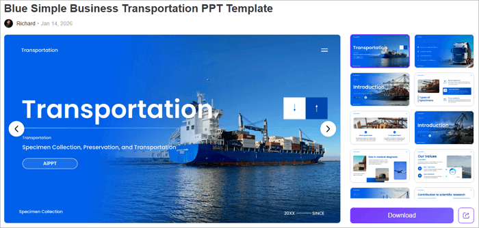 blue simple business transportation ppt template