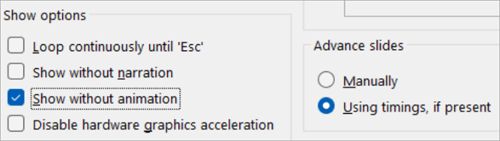 enable show without animation