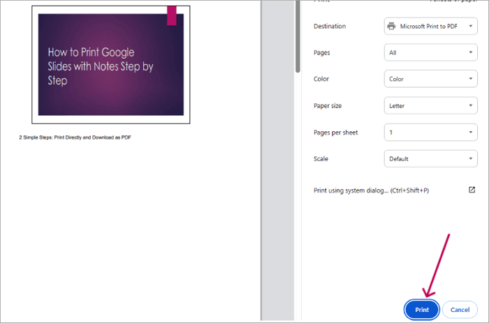 print one slide with notes in google slides