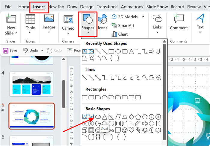1 insert oval to slide