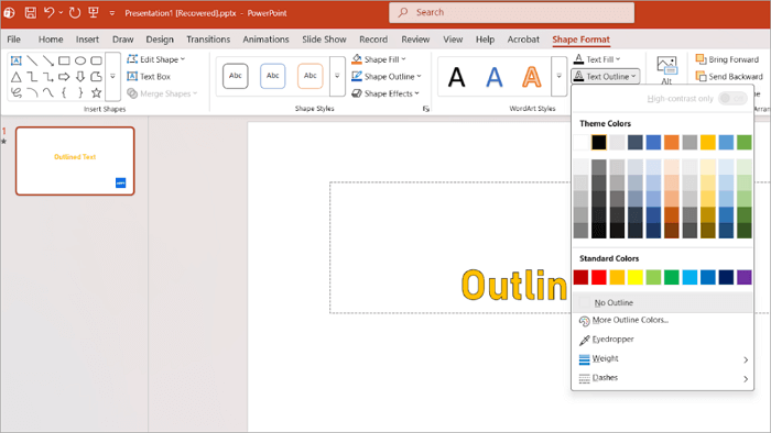 2 apply text outline