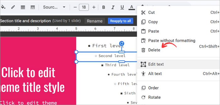 2 delete from slide layout