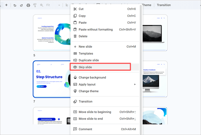 2 hide slide in grid view