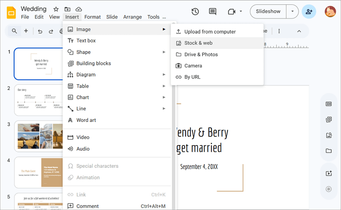 2 insert images in google slides