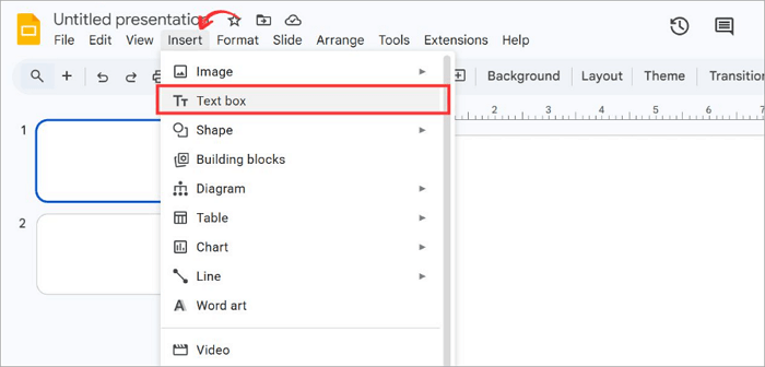 2 insert tab select text box
