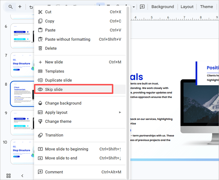 2 skip slide in google slides