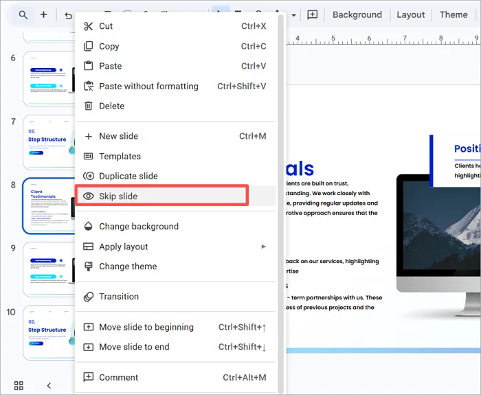 2 skip slide in google slides