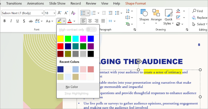 3 choose highlight color